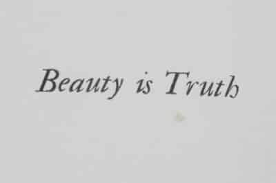 Detail of printed text which reads 'Beauty is Truth'.
