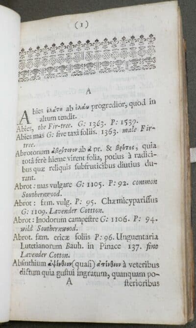 First page of catalogue, decorated with printer's ornaments at the top.