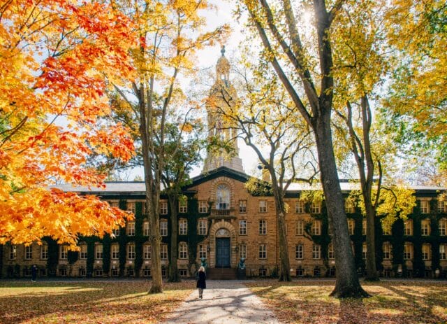 Exterior of Princeton University building in autumn