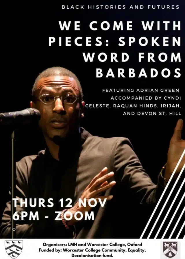 Poster advertising We Come With Pieces: Spoken Word From Barbados