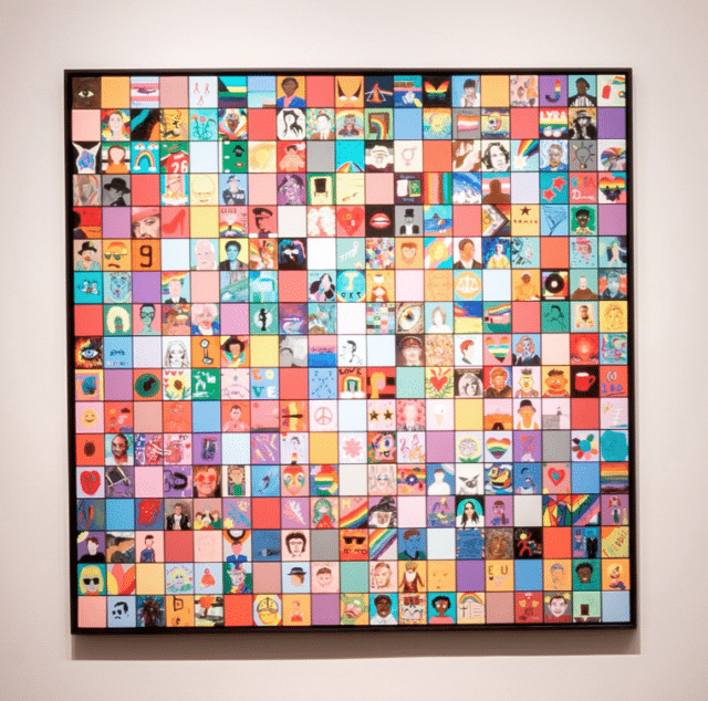 Artwork by Lucy Ash made up of small square canvases