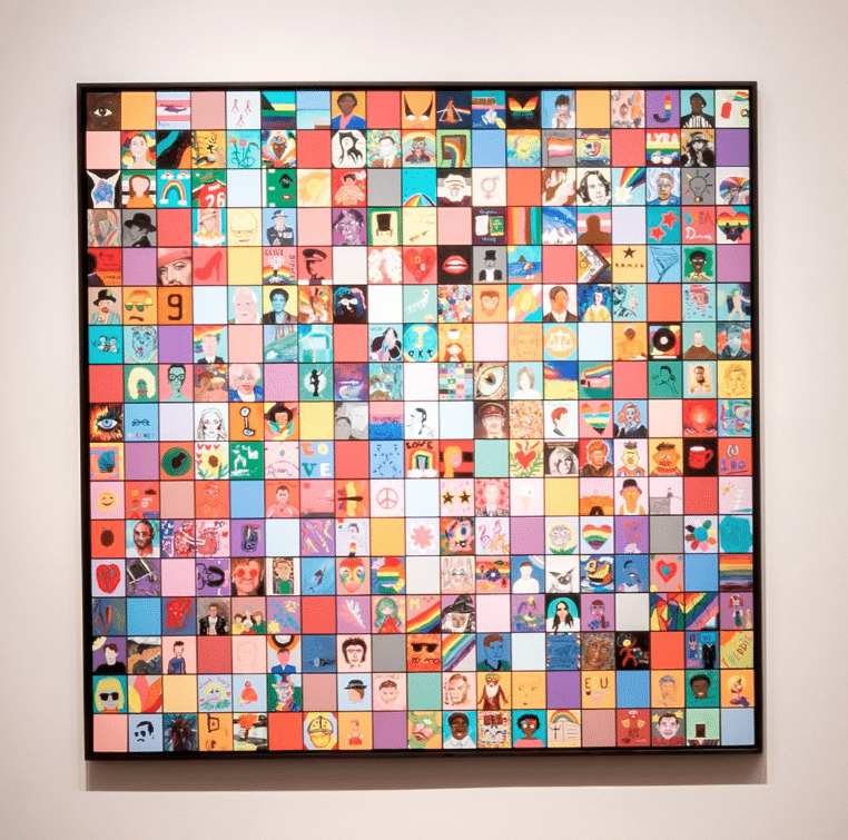 Artwork by Lucy Ash made up of small square canvases