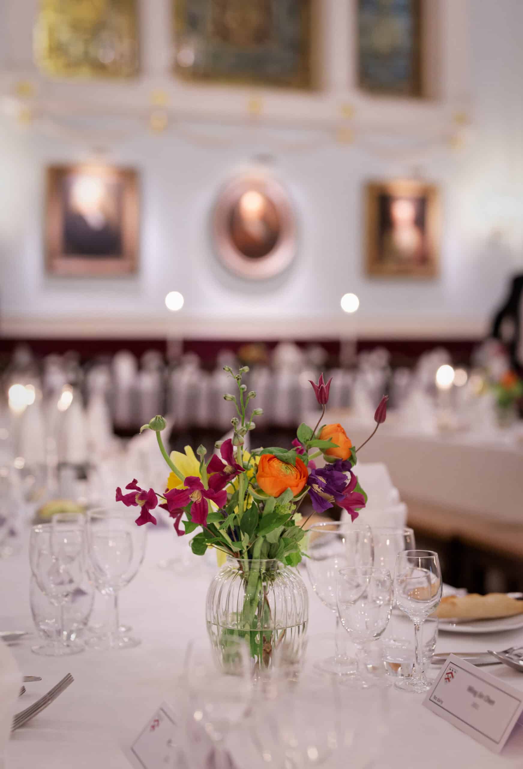 Vase of flowers in the dining hall