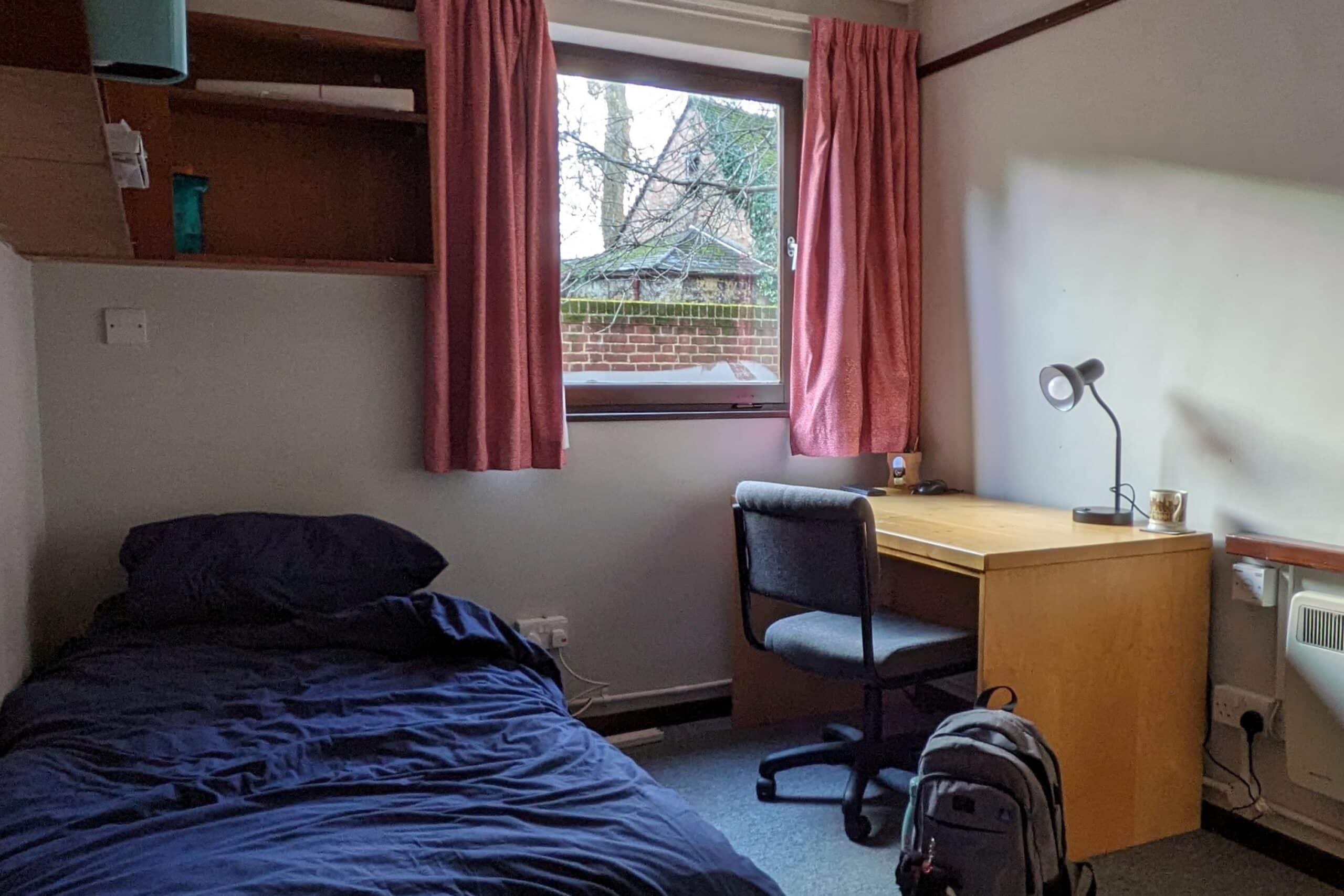 Bed and desk in Mitchell Building