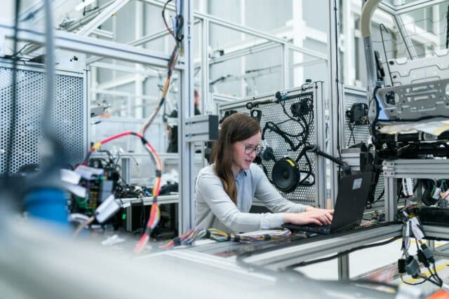 Woman at a laptop in a lab