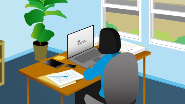 Illustration of woman watching HM Courts and Tribunals Service video