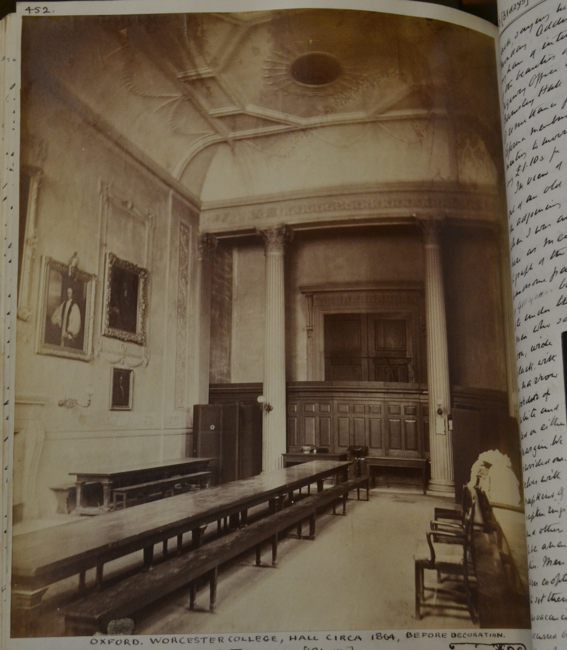 Black and white photograph of the hall in 1864, with 18th century decoration still in place.