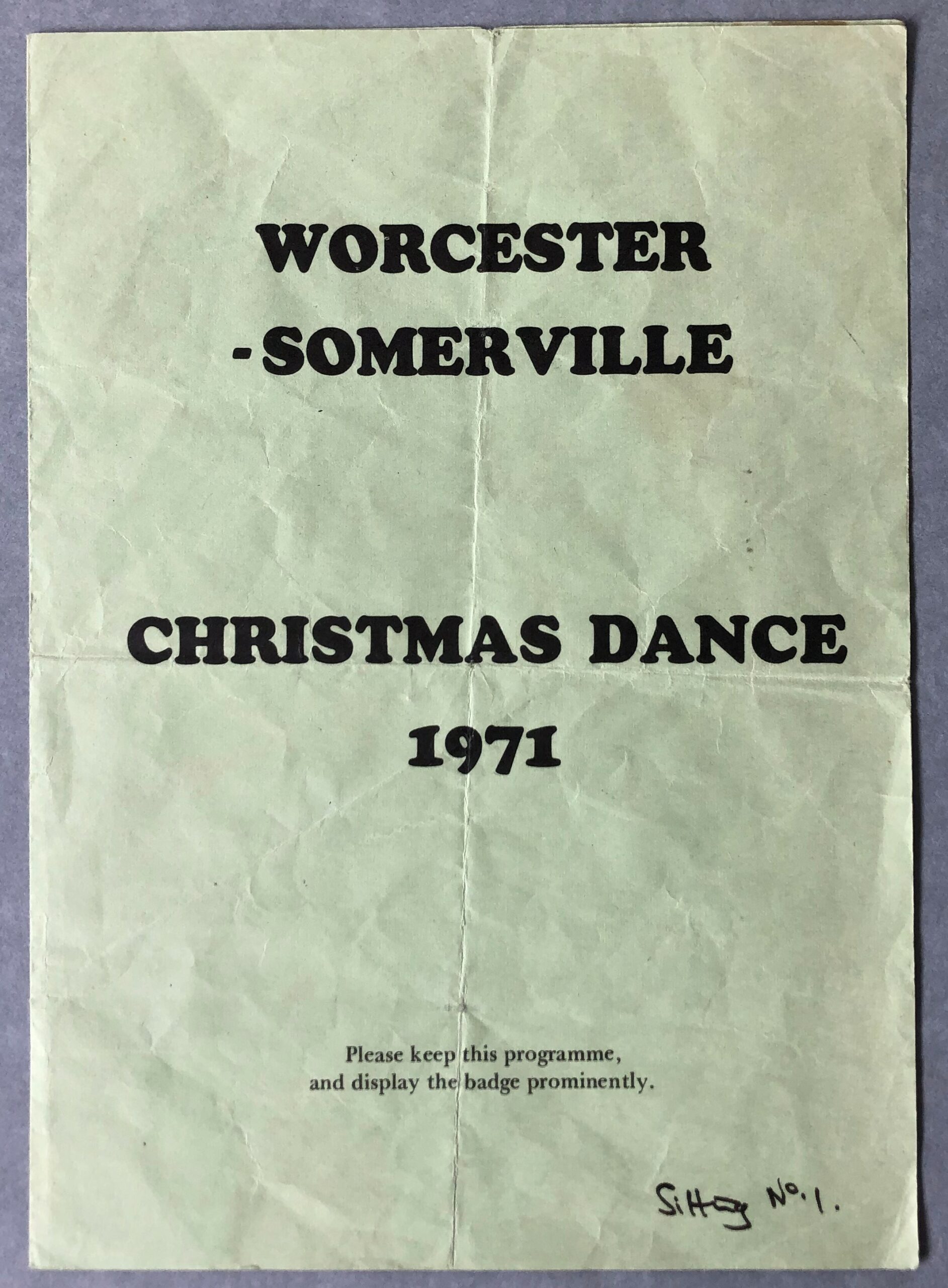 Programme for the Worcester-Somerville Christmas Dance 1971.