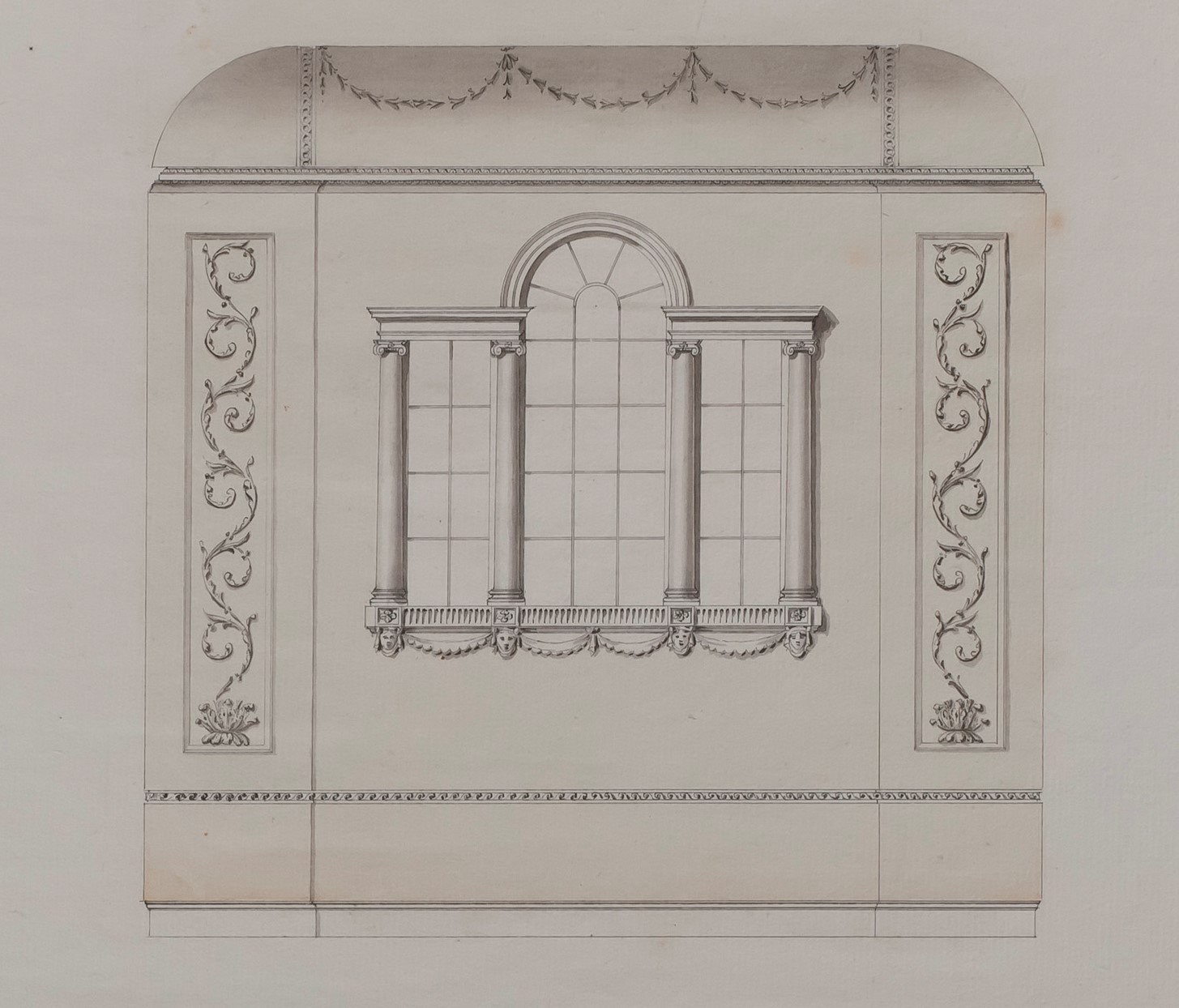 Architectural drawing of plan for east end of hall.