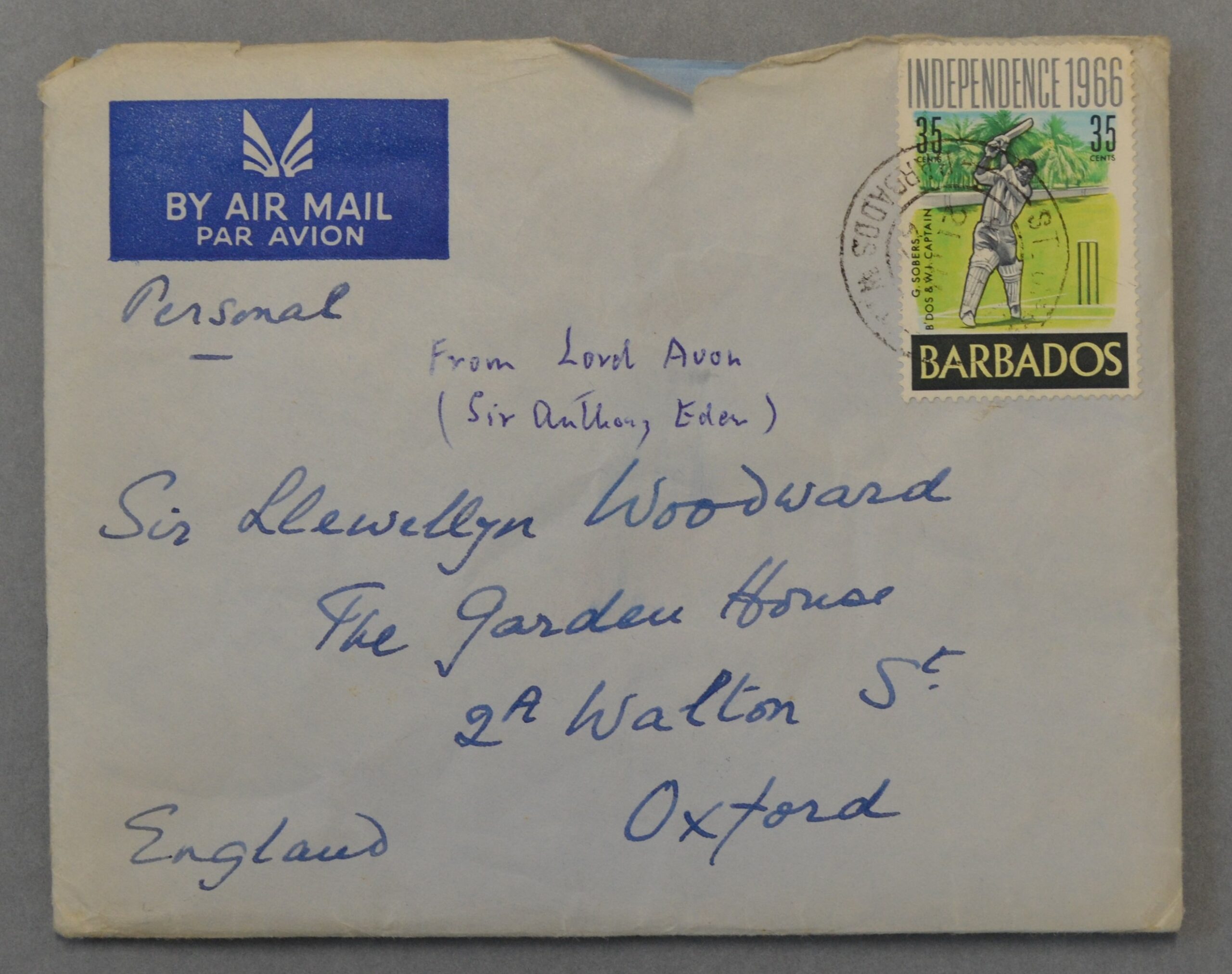 Letter addressed to Woodward at the Garden House by Lord Avon (Anthony Eden).