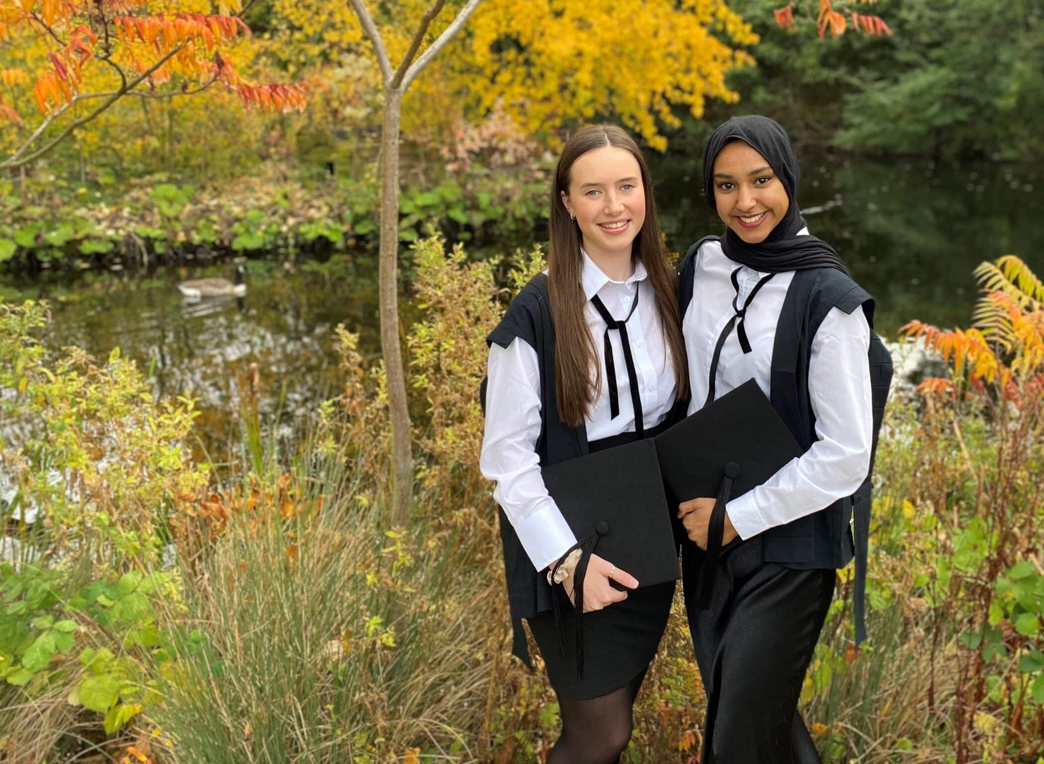 Two students wearing sub fusc