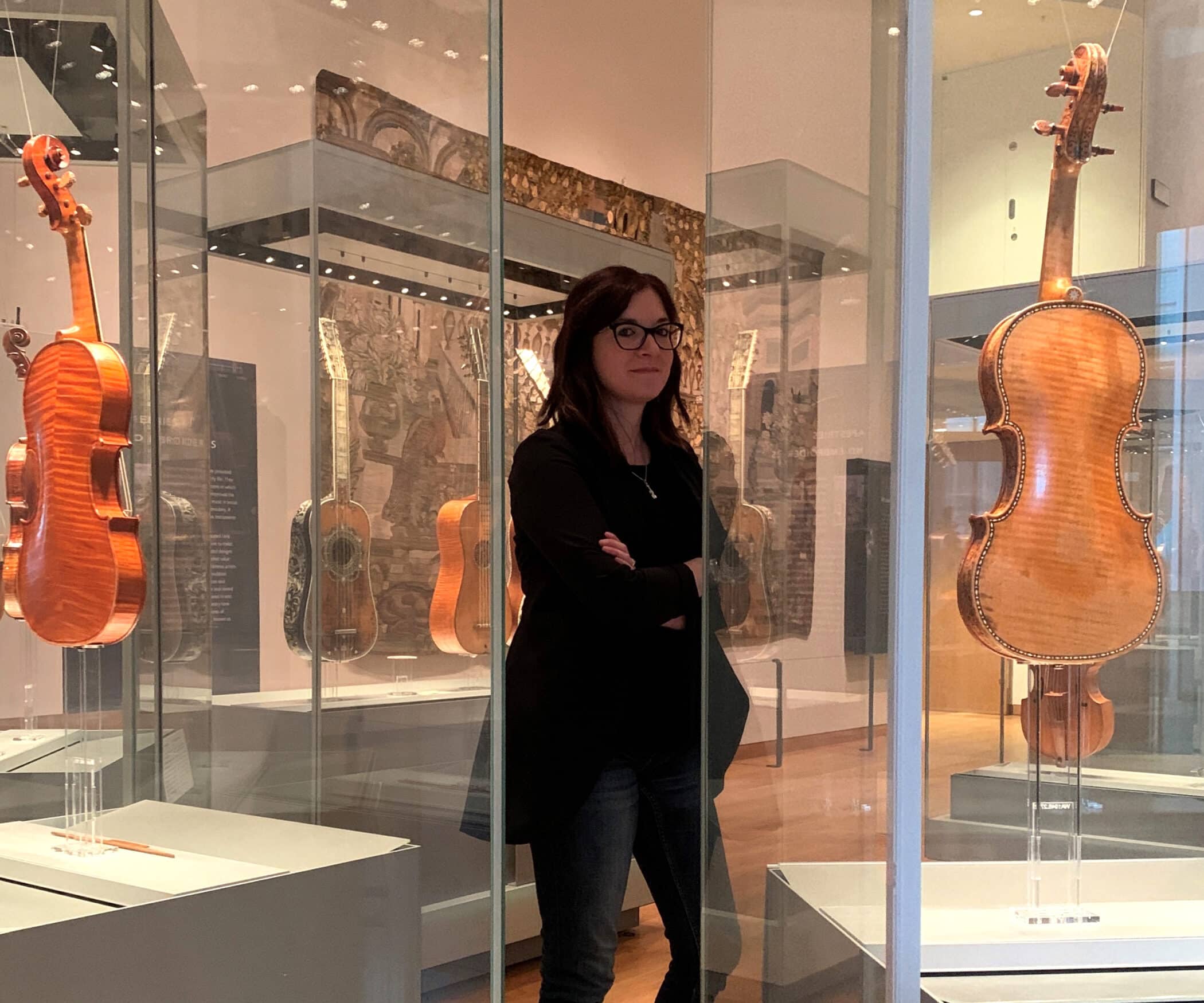 Emanuela Vai in the musical instruments gallery at the Ashmolean Museum