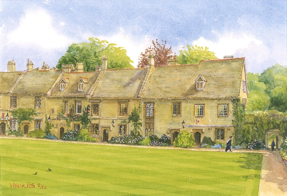 Watercolour illustration of the cottages