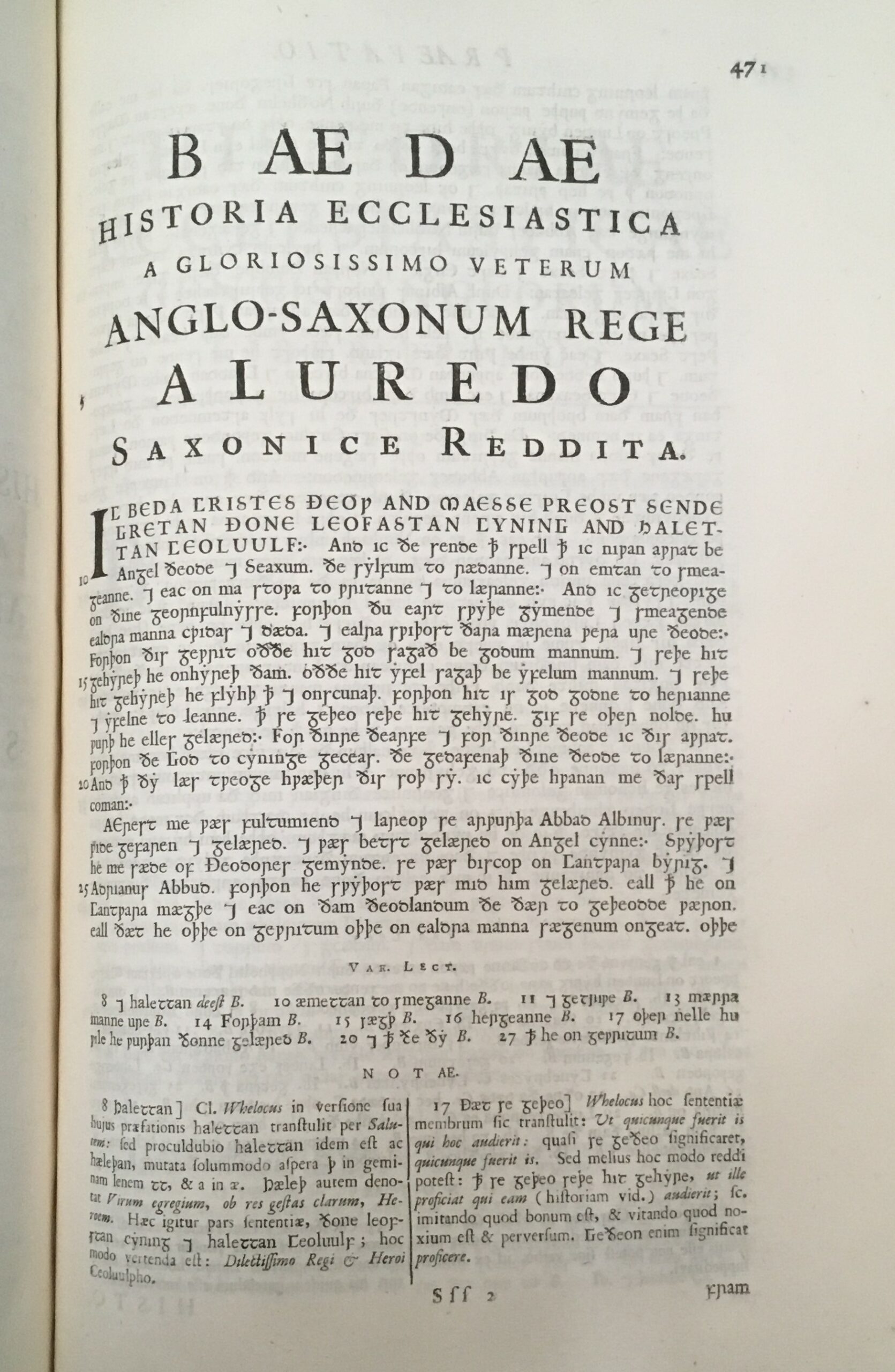 A page from the Anglo-Saxon text of Bede's Ecclesiastical History.