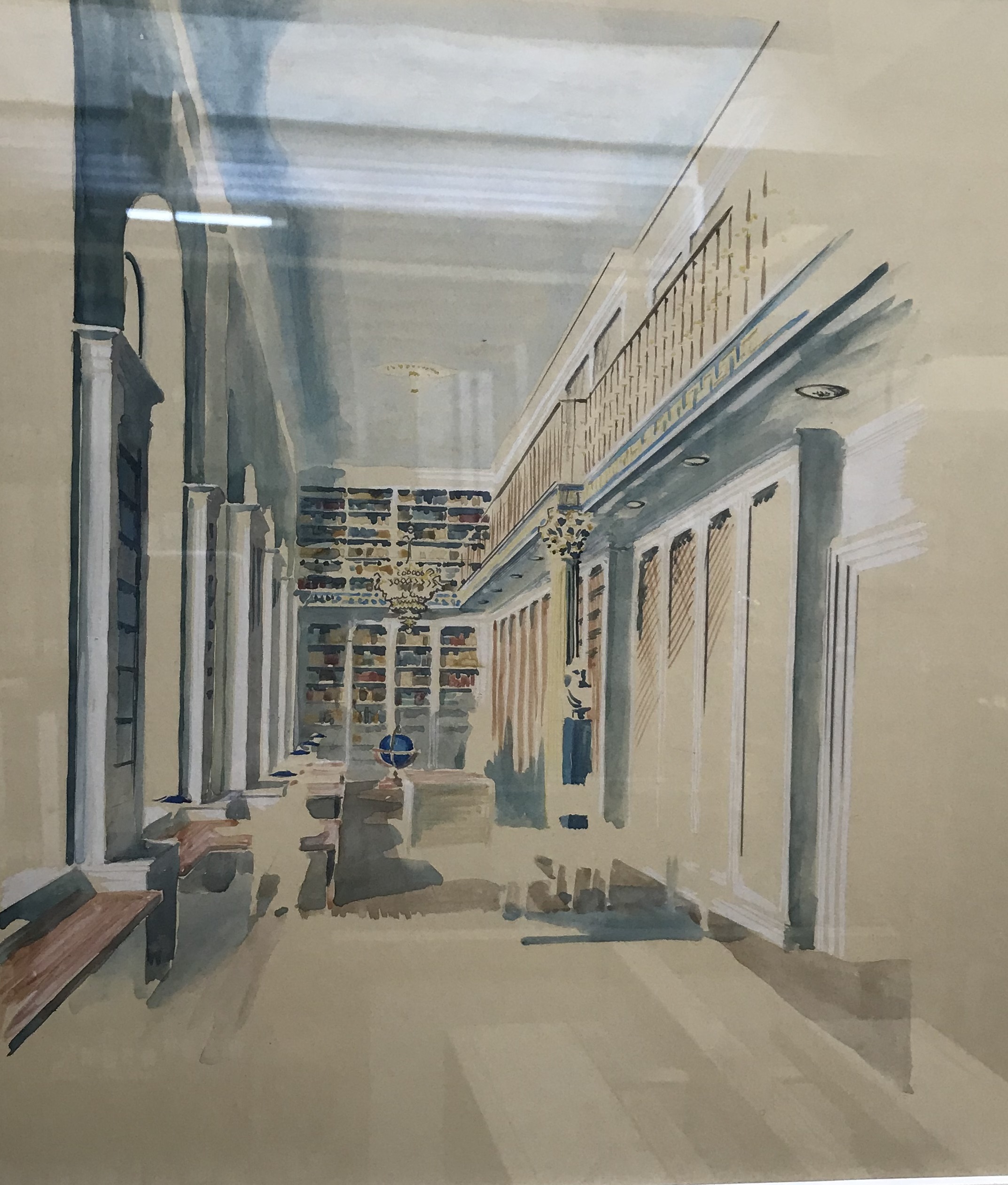 A watercolour design for the Lower Library interior.