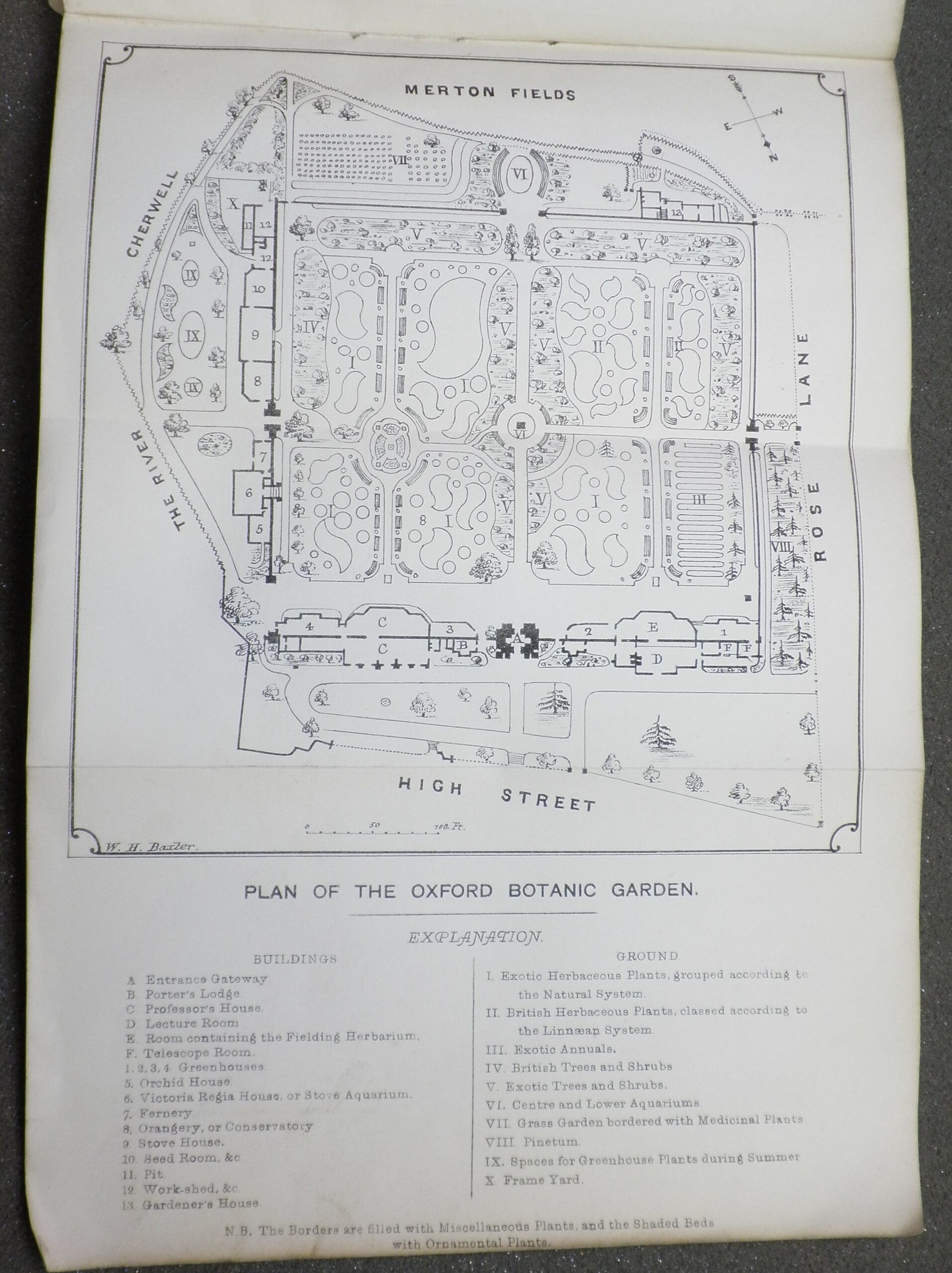 Black and white fold-out map of garden.
