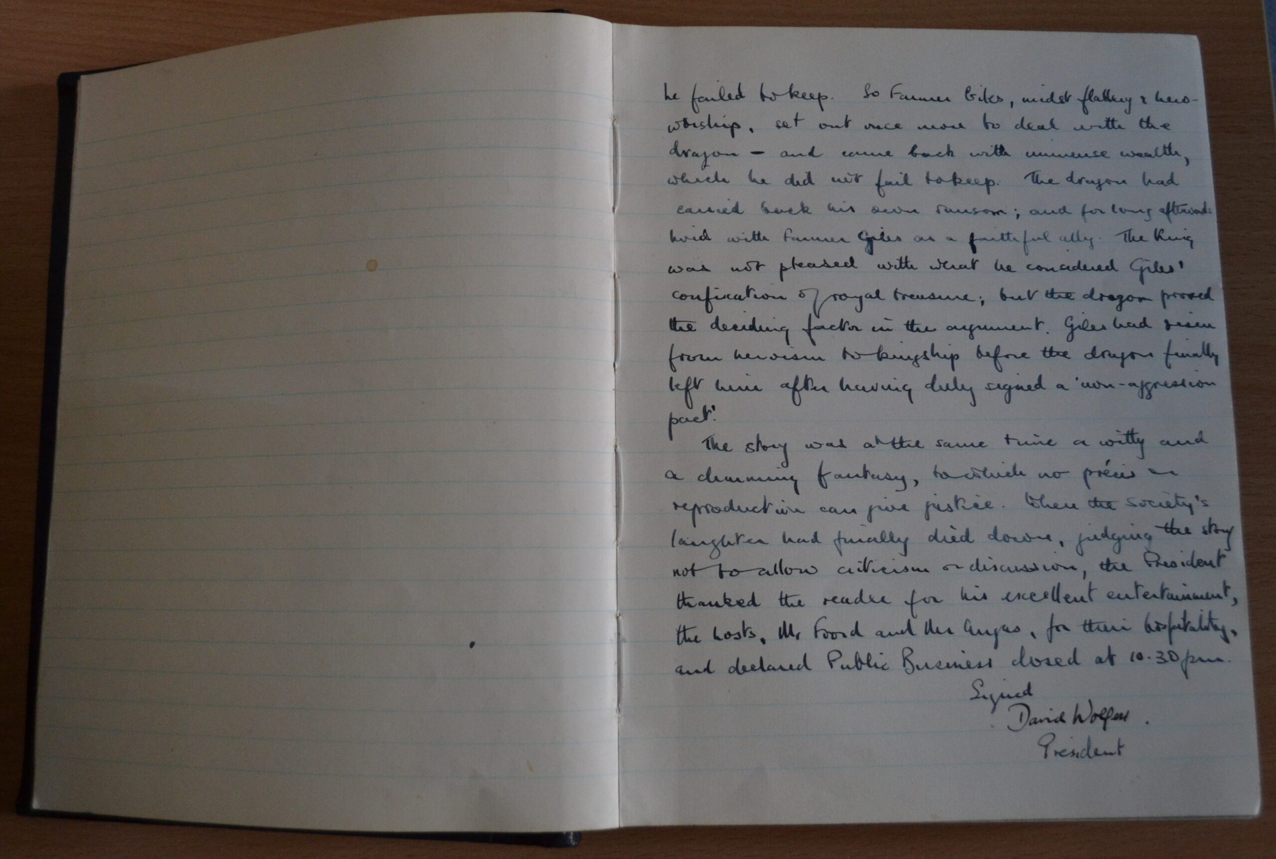 Manuscript minutes of the meeting of the Lovelace Club, 14 February 1938.
