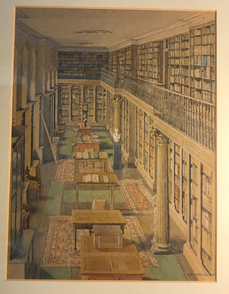 A watercolour of the Library interior at the beginning of the 20th century.