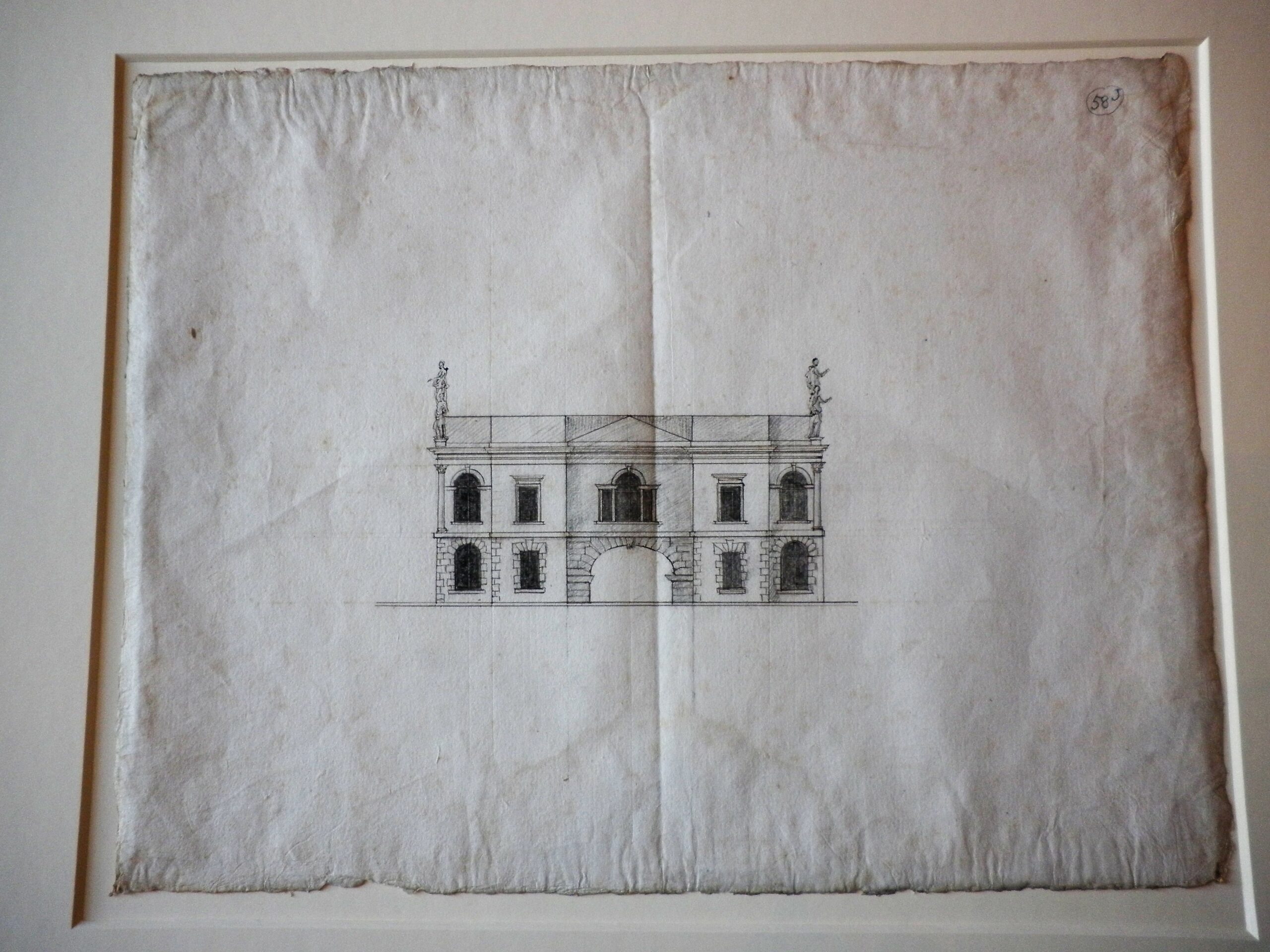 Architectural drawing of a preliminary side elevation for the Queen's House, Greenwich.