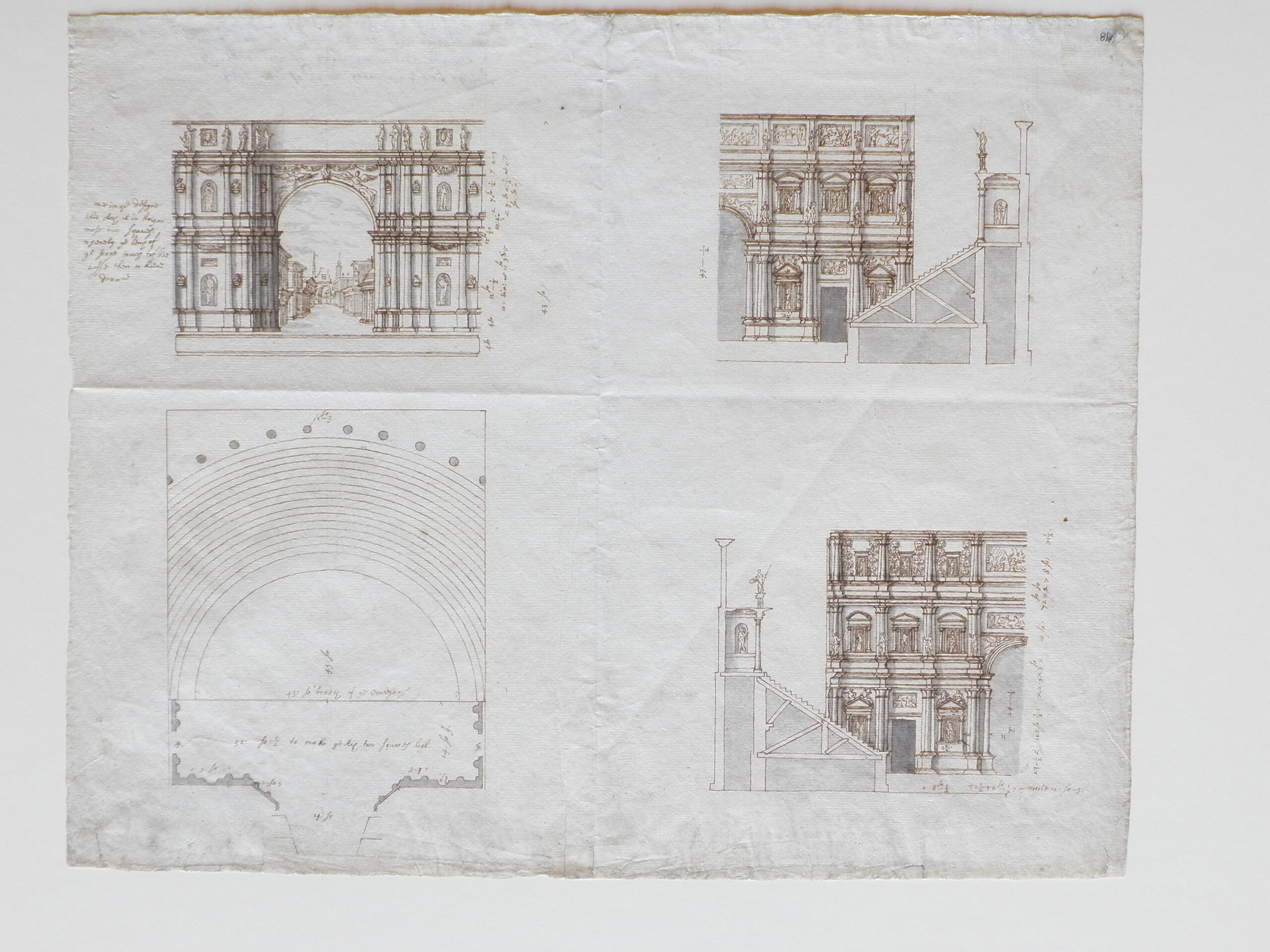Architectural drawings of designs for a theatre.