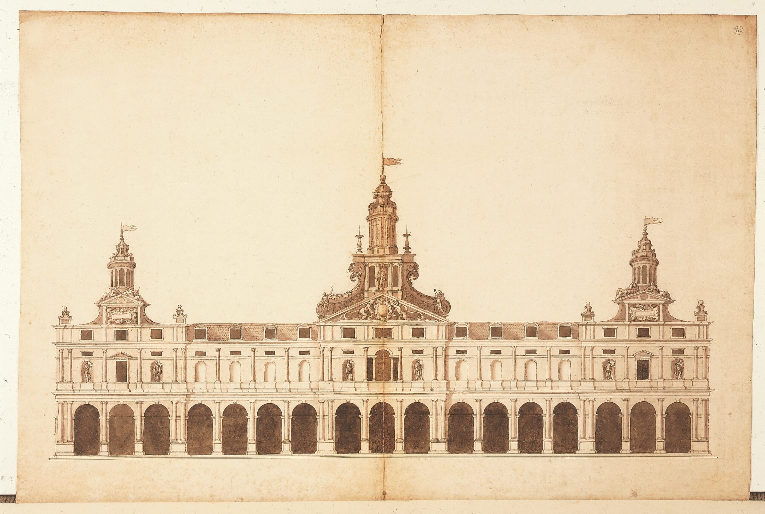 Architectural drawing of an elevation for the New Exchange in the Strand.