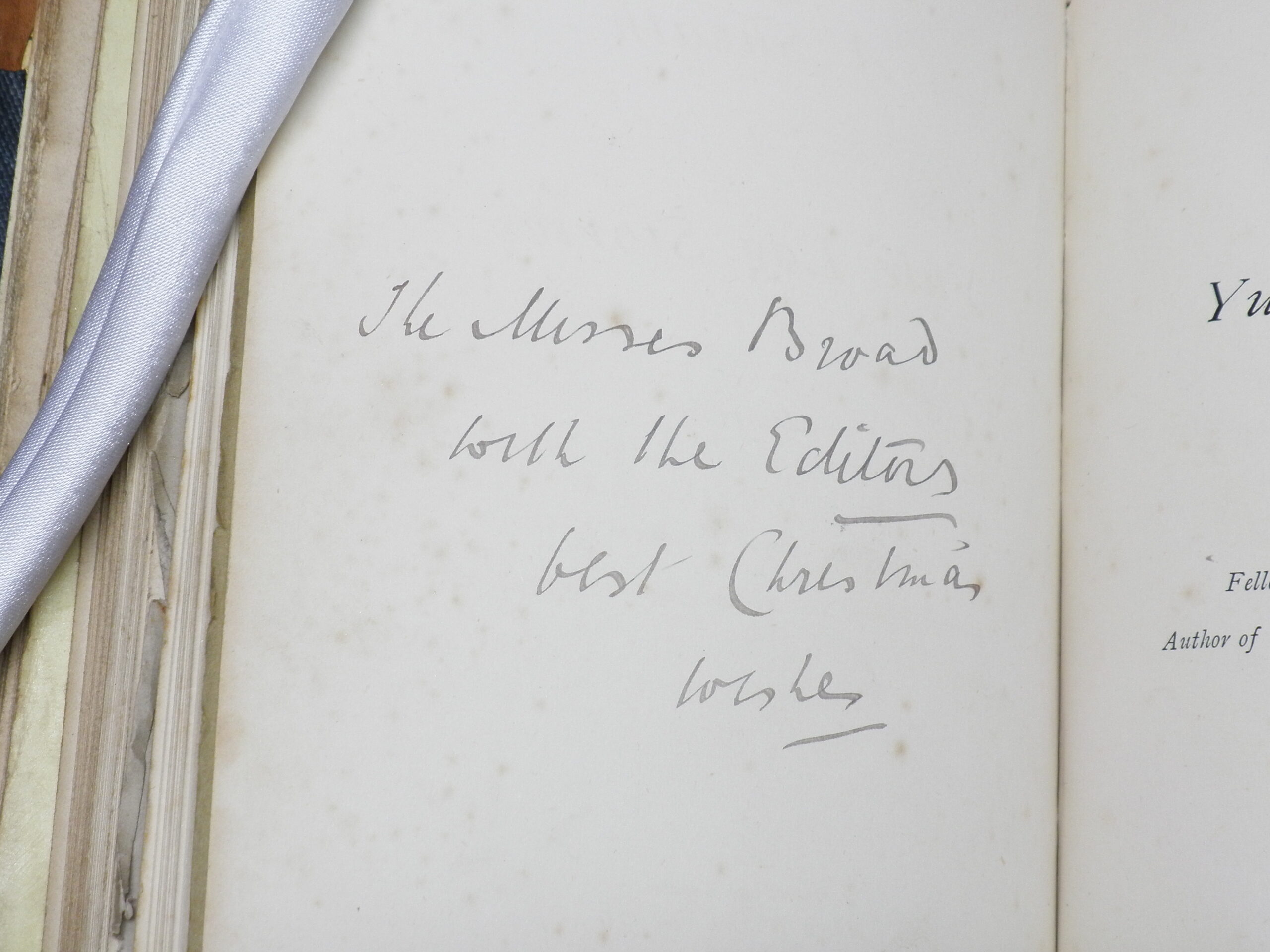 Inscription in the pamphlet 'to the Misses Broad, with the Editors best Christmas wishes'.