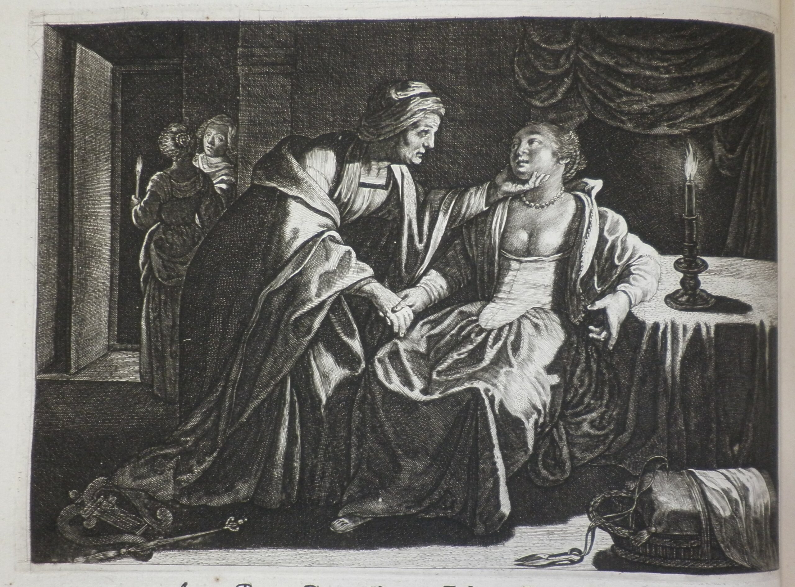 Black and white print depicting the story of Juno and Semele.