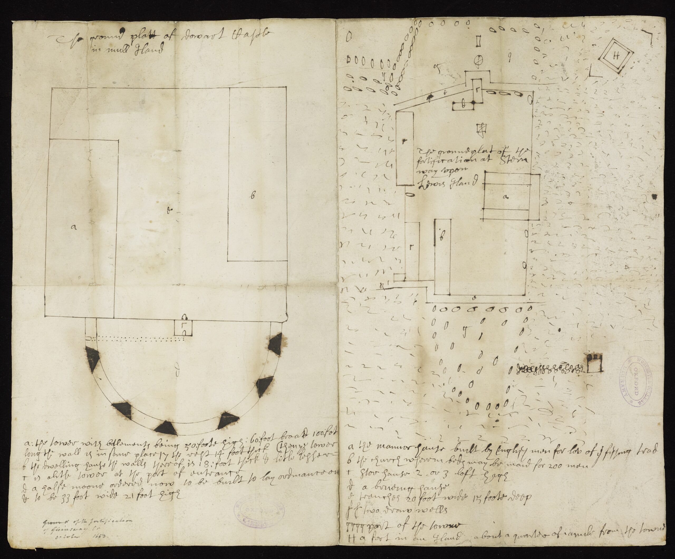 Hand drawn plans of Duart Castle and fortifications in Stornoway.