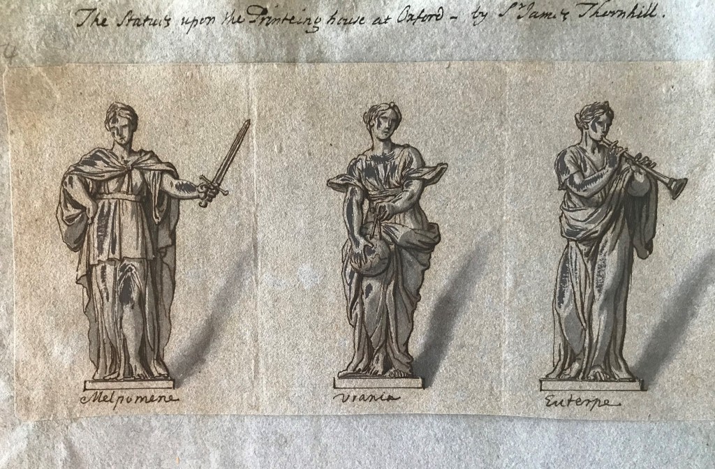 Drawings of three Muses (from left: Melpomene, Urania, and Euterpe)