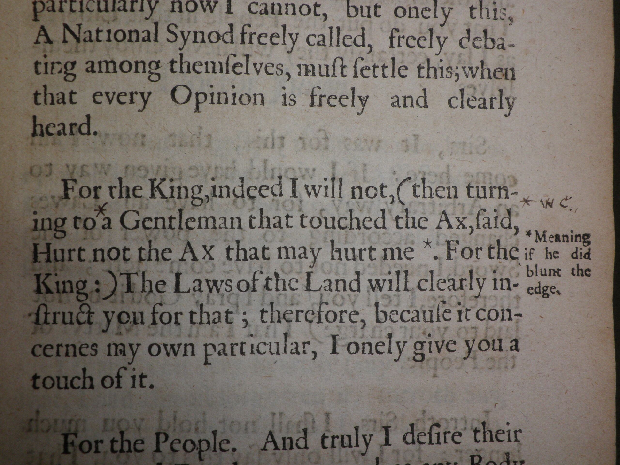 Detail of text, with W.C. written in the margin.