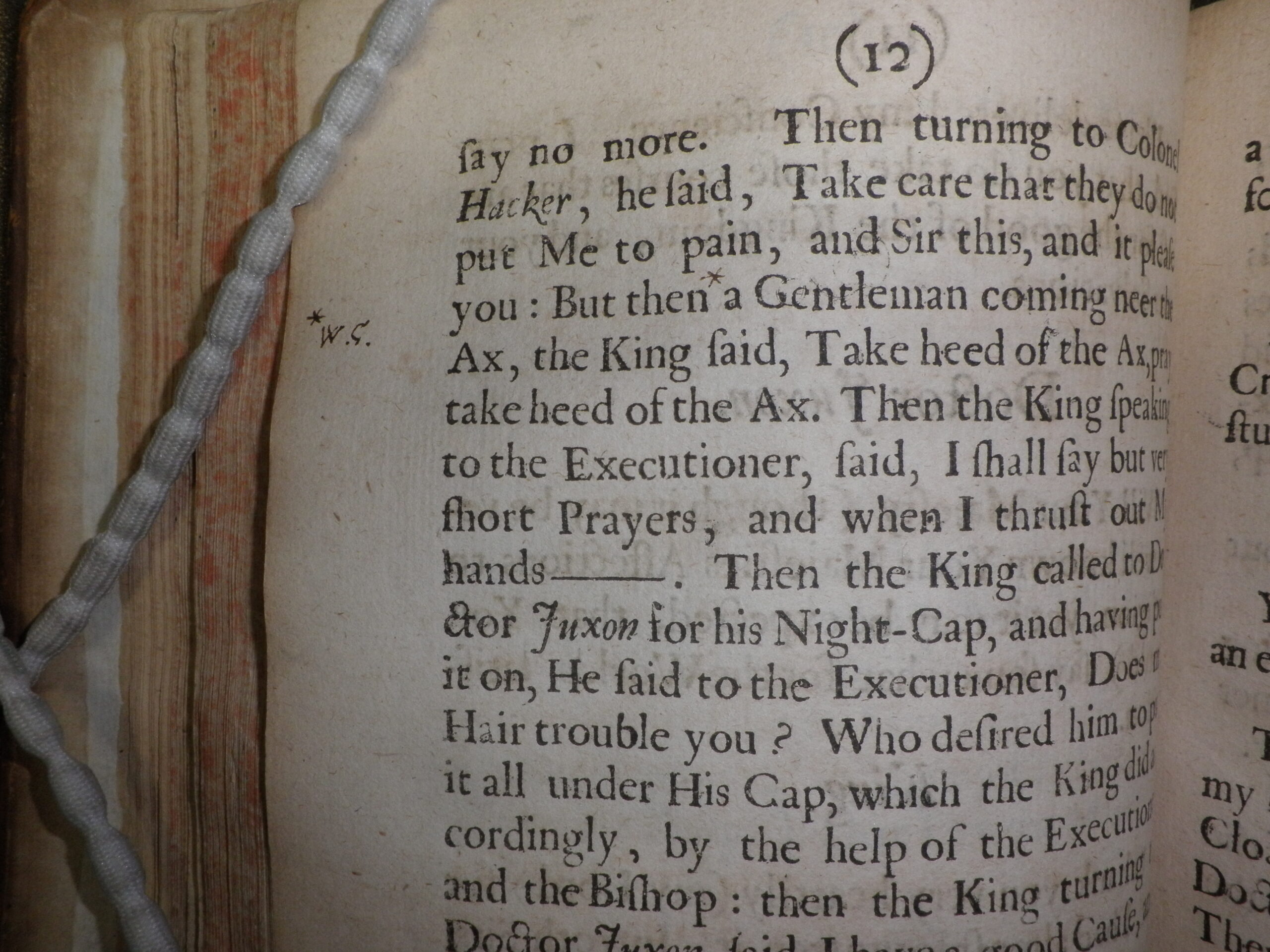 Detail of text with W.C. written in the margin.