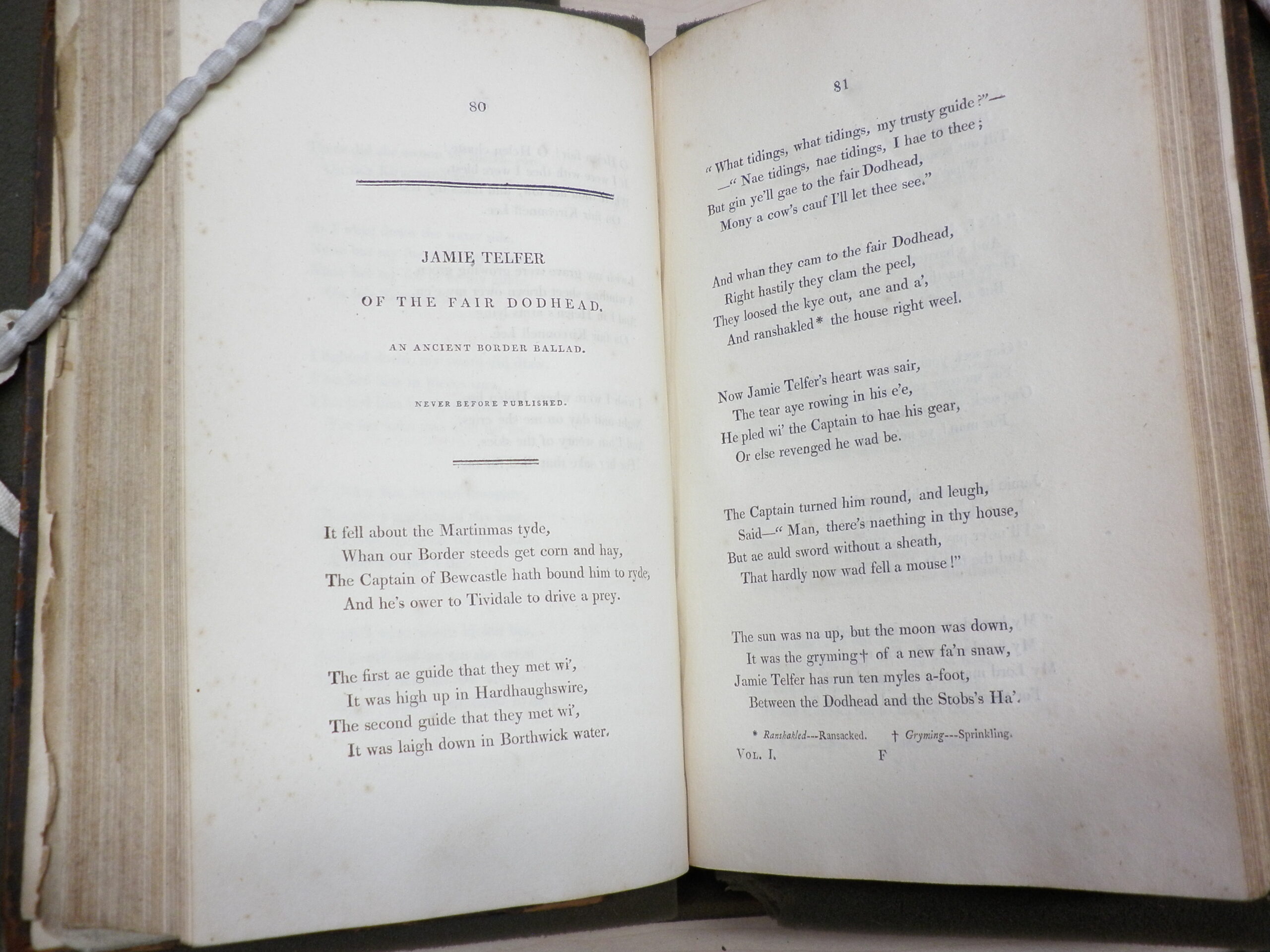 Photograph of first pages of 'Jamie Telfer of the Fair Dodhead'.