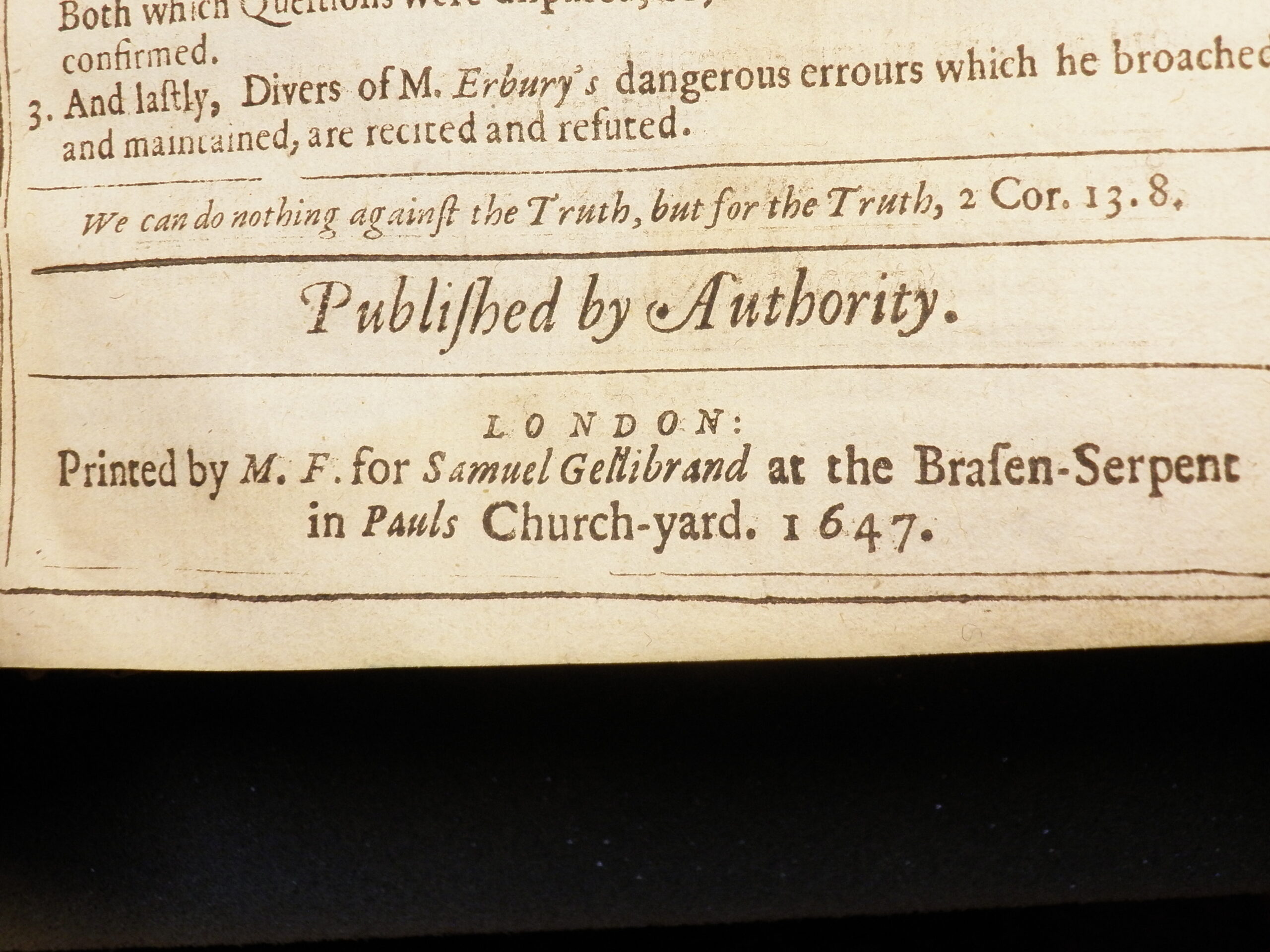 Detail of Gellibrand's imprint in 1647.