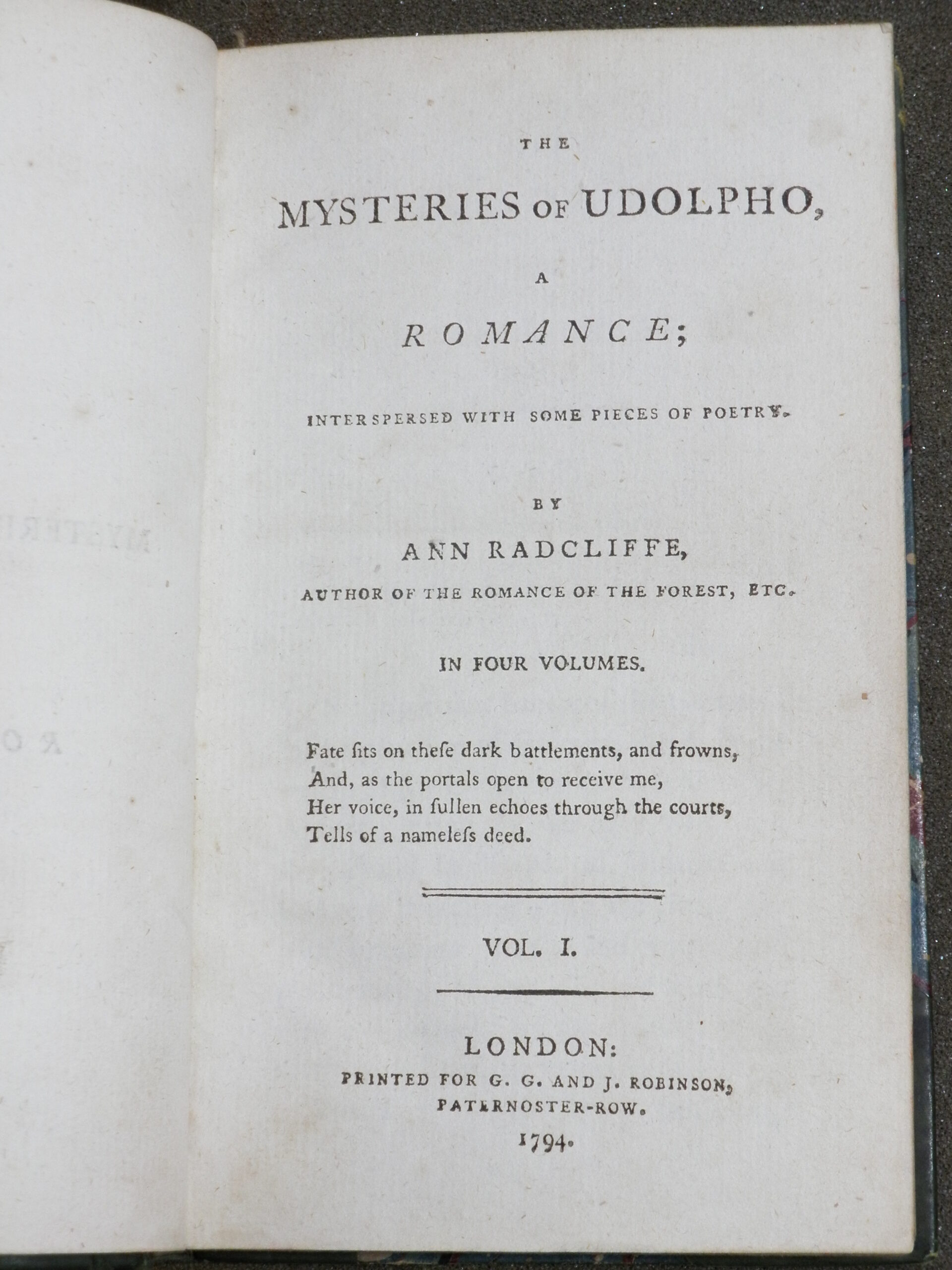 Title page of 'The Mysteries of Udolpho'.