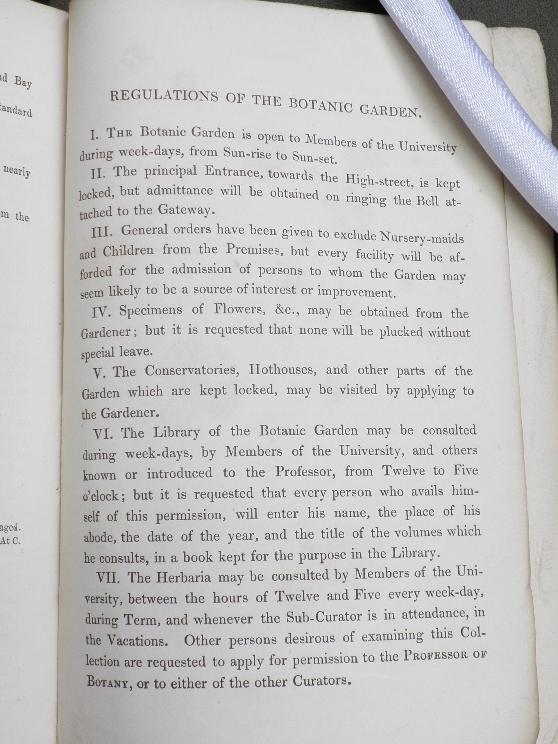 A list of regulations in the pamphlet, including 'General orders have been given to exclude Nursery-maids and Children from the Premises'.