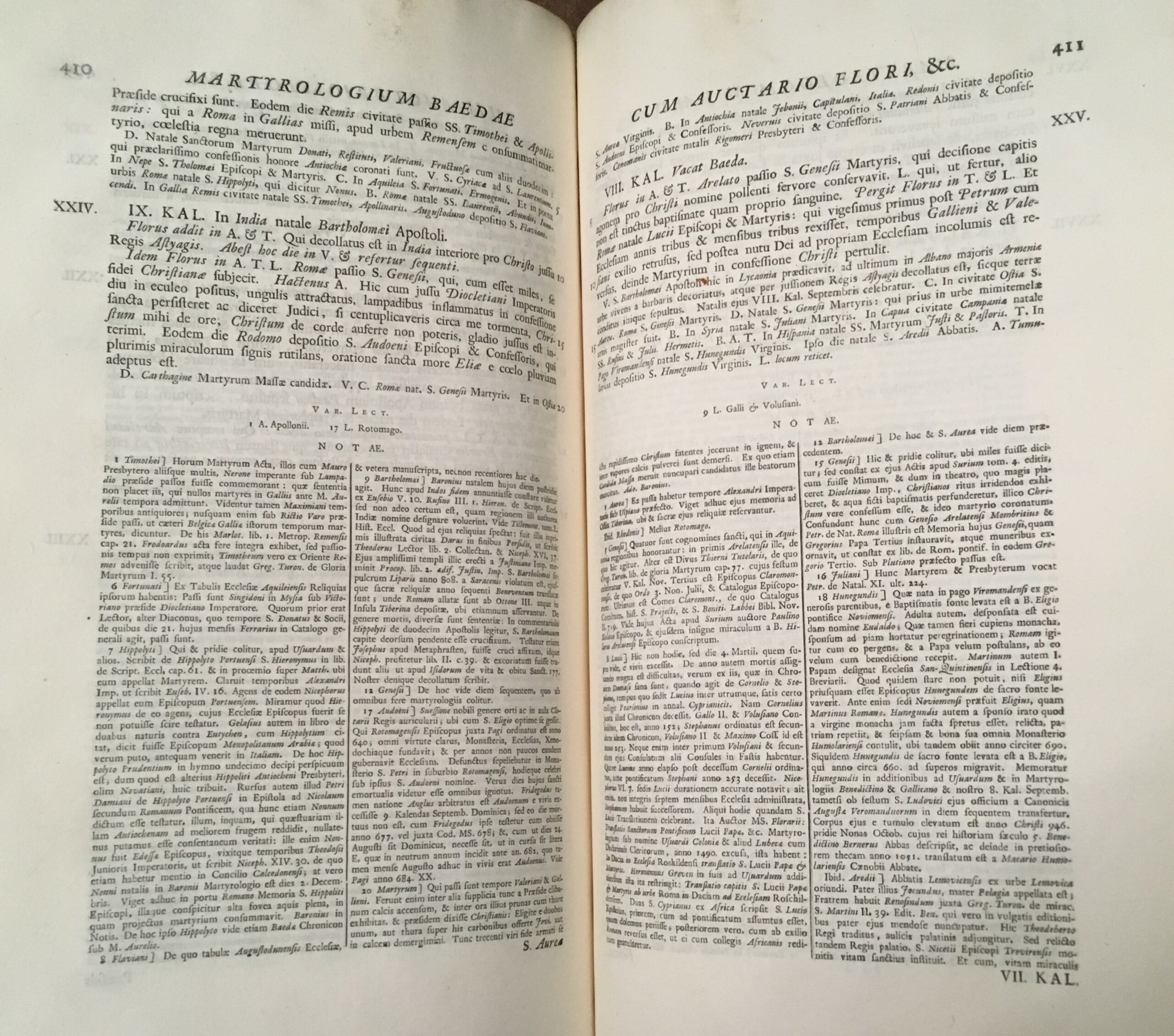 Photograph of text from Smith's edition of Bede, showing Smith's extensive footnotes.