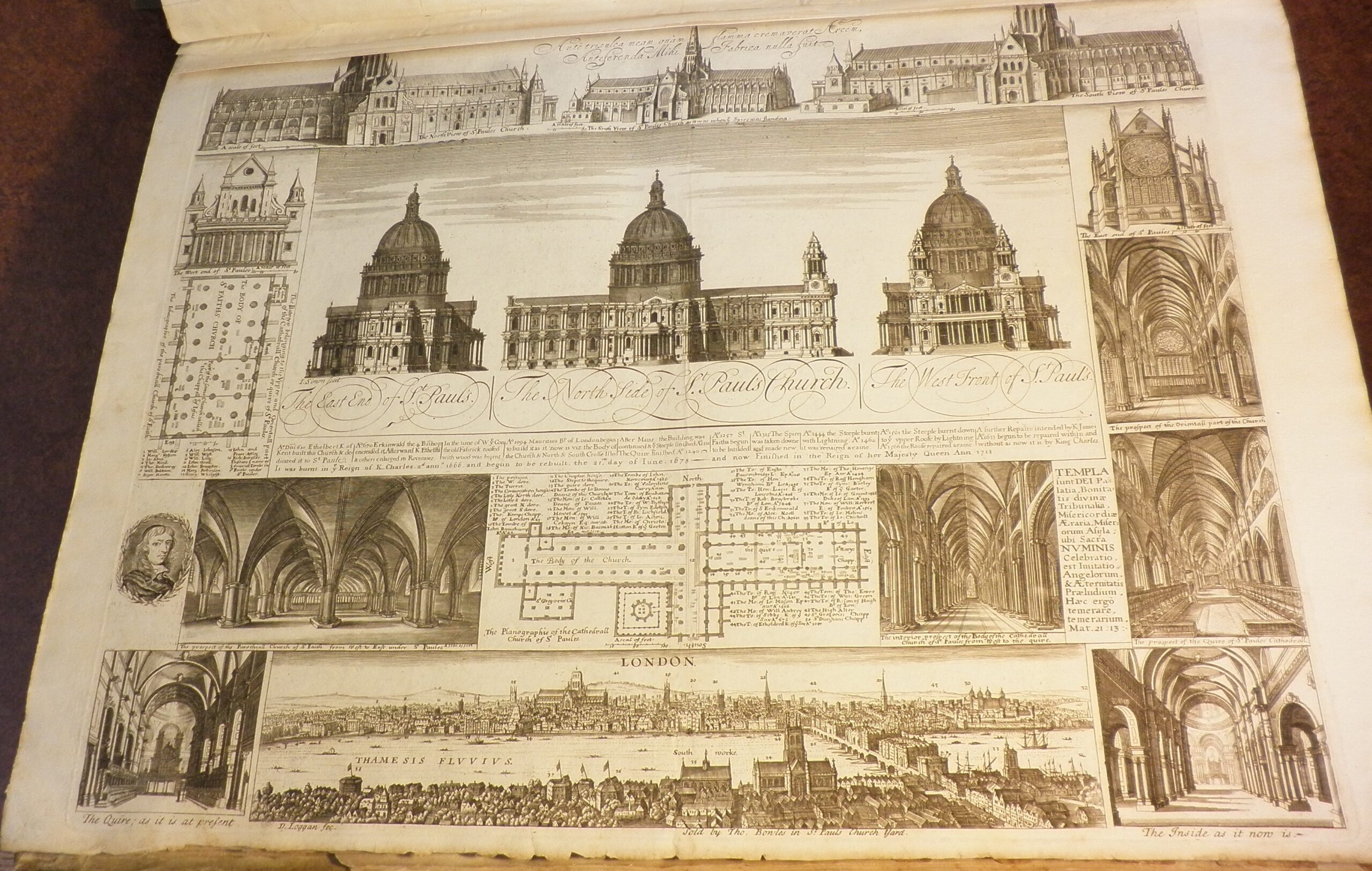 Engraved images of Old and New St Paul's Cathedral.