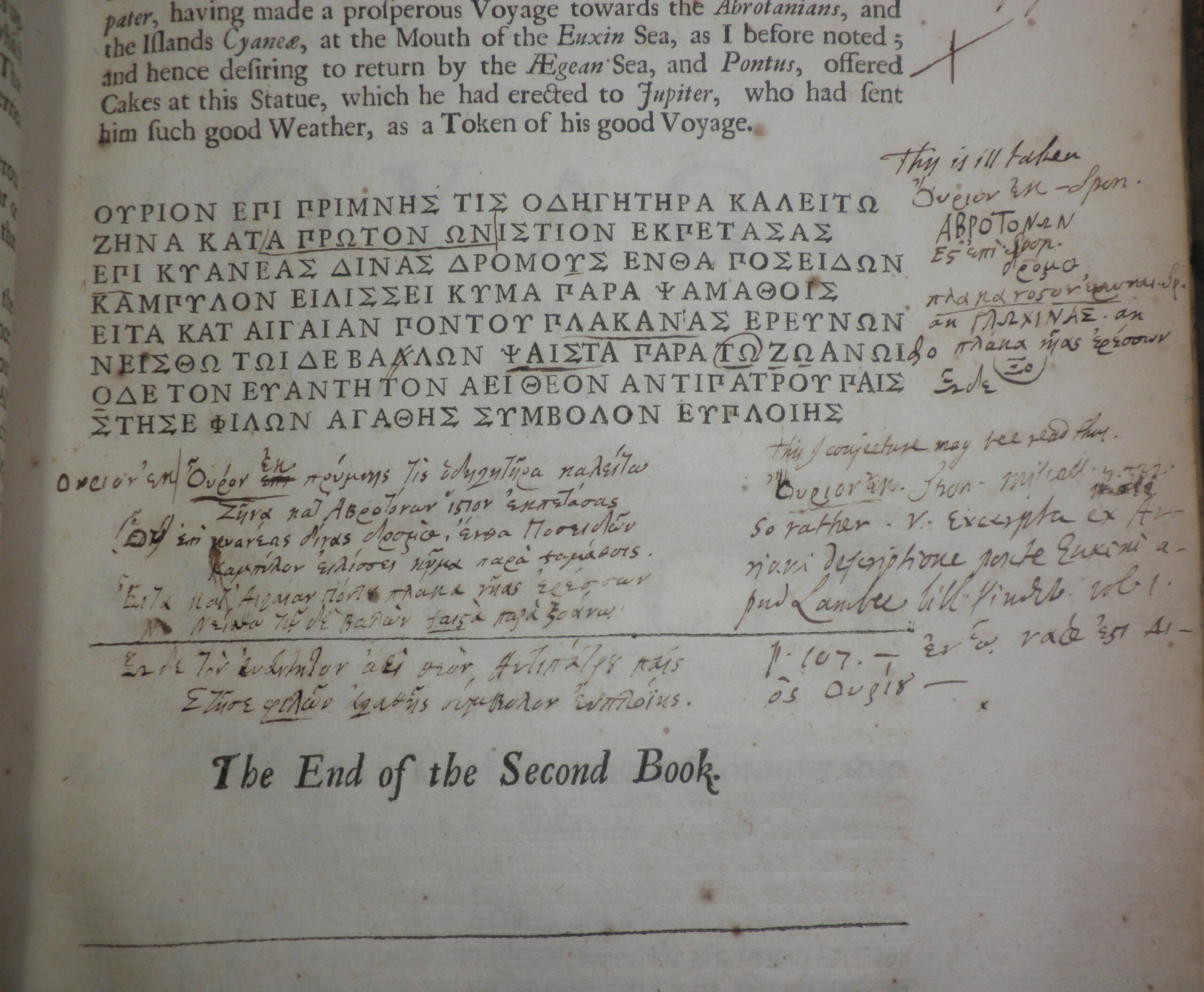 Image of more annotations by Thomas Smith, including corrections to the printed text.