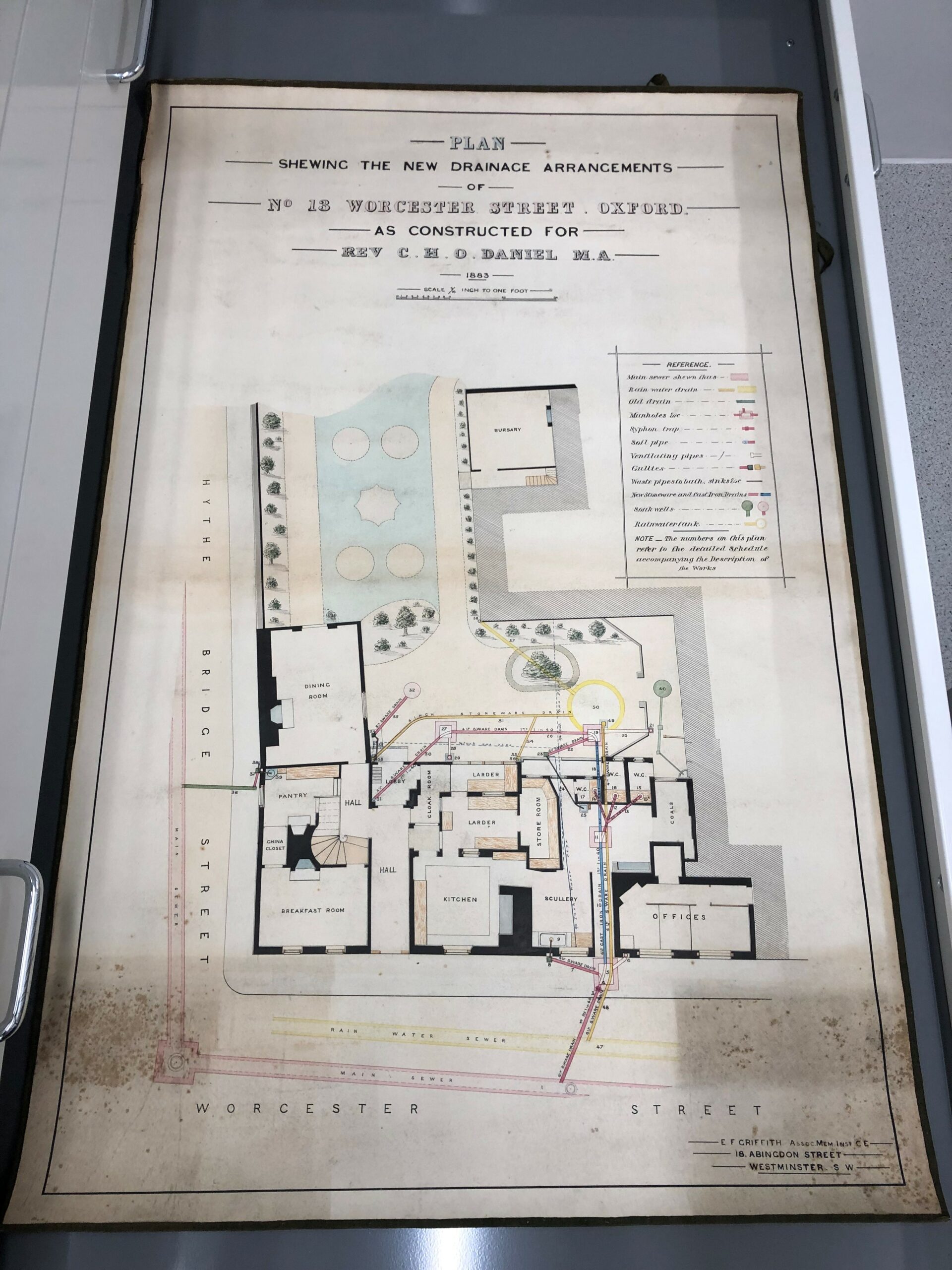 Image of 'Plan shewing the new drainage arrangements of number 18 Worcester Street Oxford, as constructed for Rev C.H.O. Daniel'.