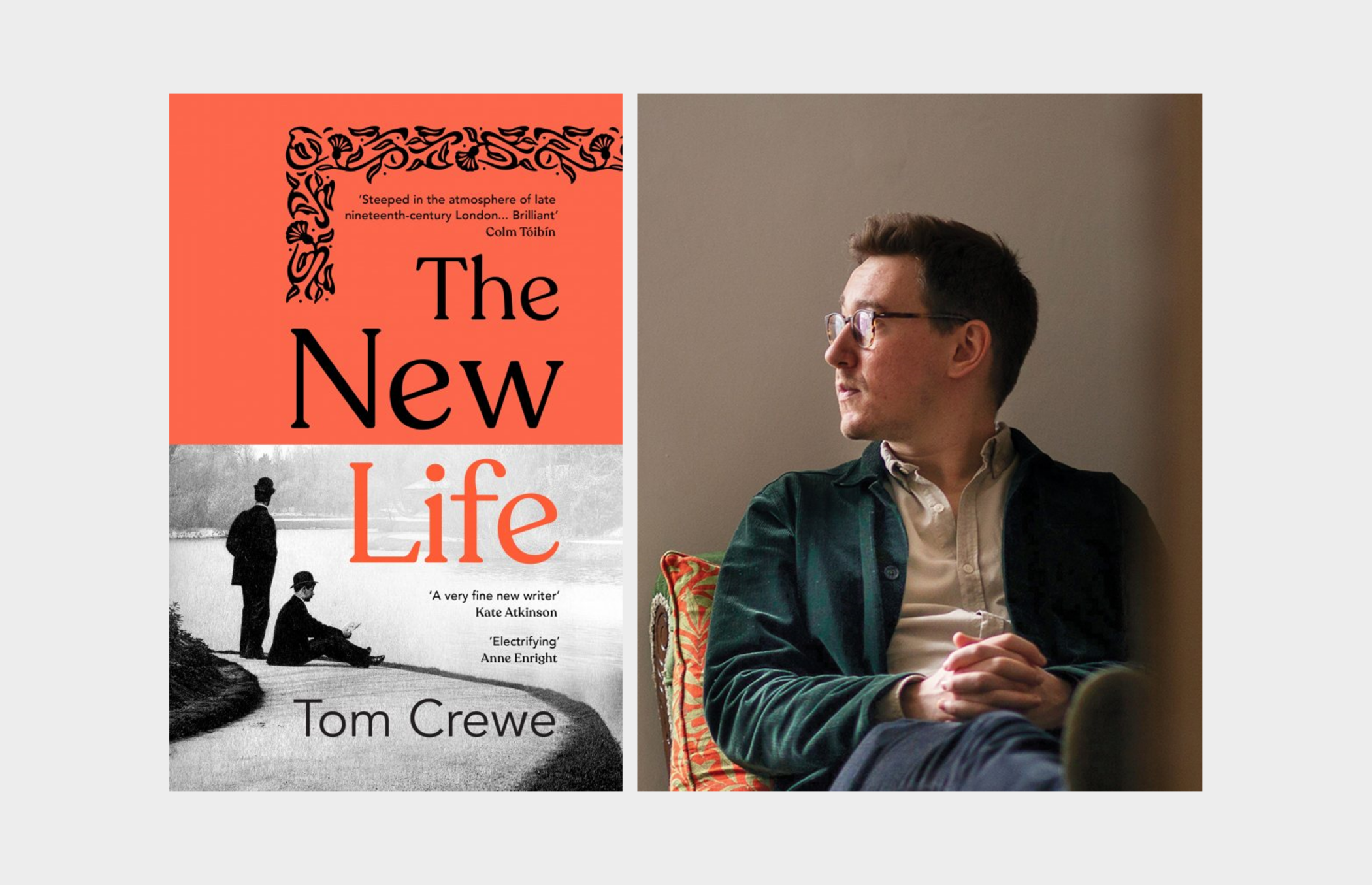 Cover of The New Life and headshot of Tom Crewe
