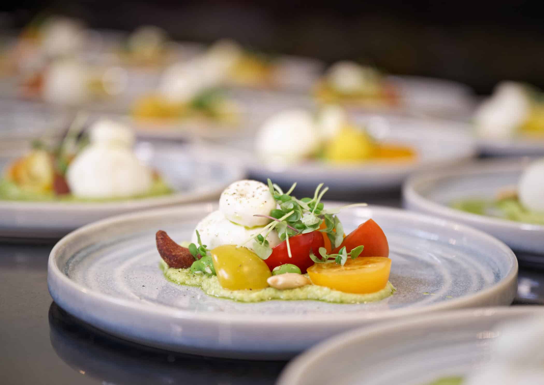 Cheese and tomato starter on plate