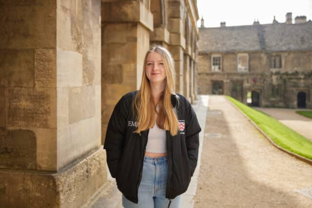 Emma Higginson stood in the main quad