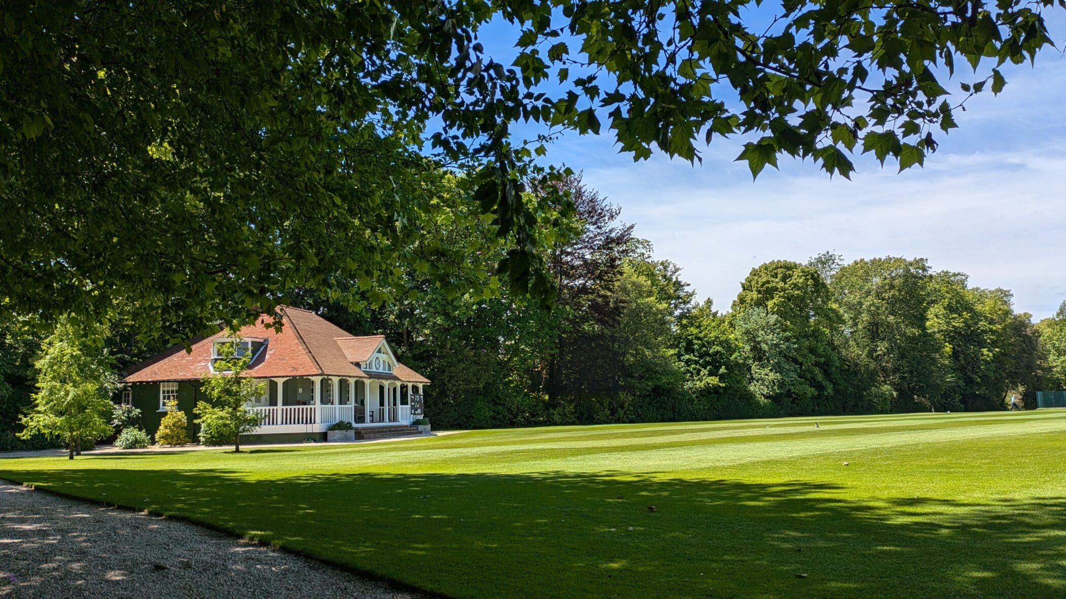 Sports pavilion at edge of field