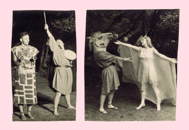 Photographs of cast members in A Midsummer Night's Dream, including the Wall and Bottom