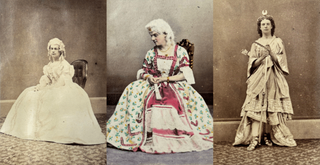 Three Victorian album photographs of students in costume