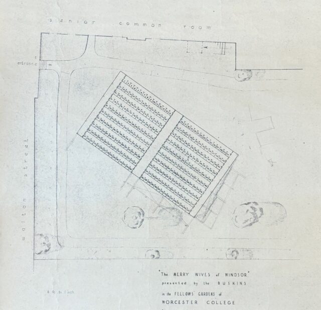 Overhead plan of raked seating in the Fellows' Garden