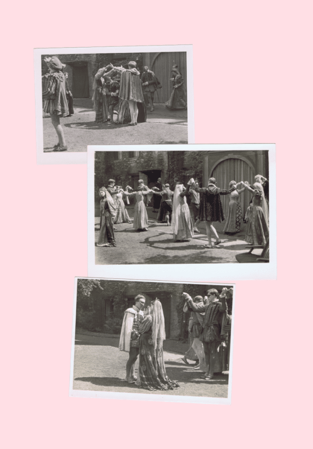 Black and white photos of actors dancing