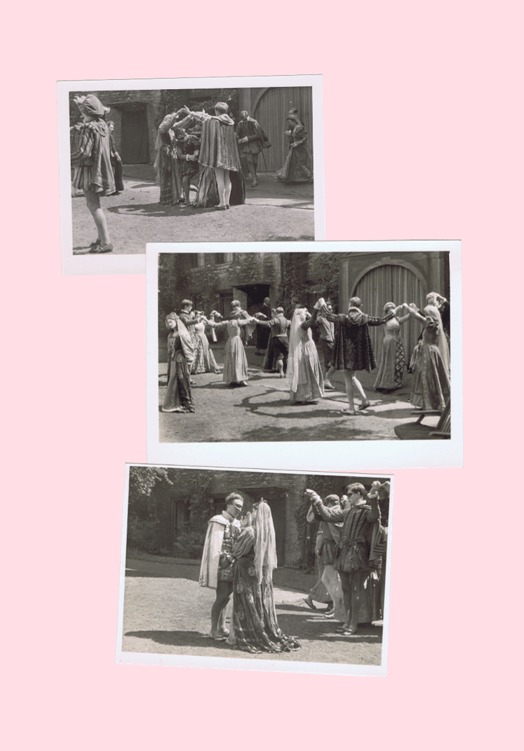 Black and white photos of actors dancing