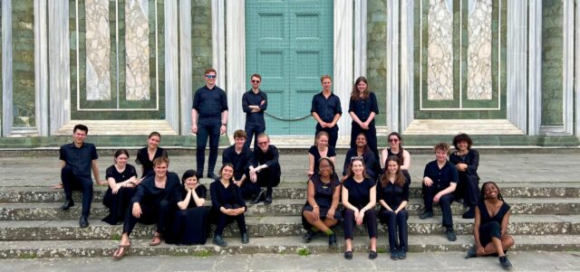 College Choir posing outside San Miniato, Florence
