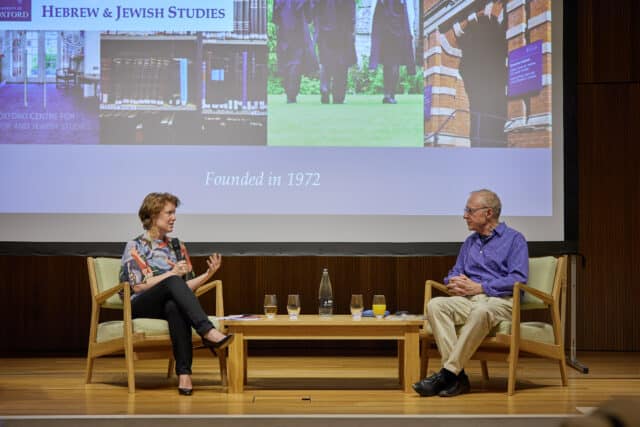 Adriana Jacobs and David Grossman on stage in conversation